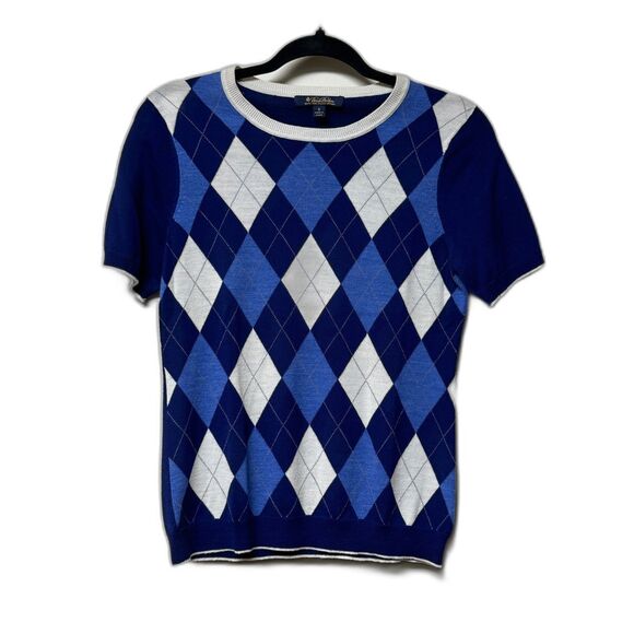 BROOKS BROTHERS Extra Fine Merino Wool Argyle Short Sleeve Sweater, Sz S - Picture 2 of 8
